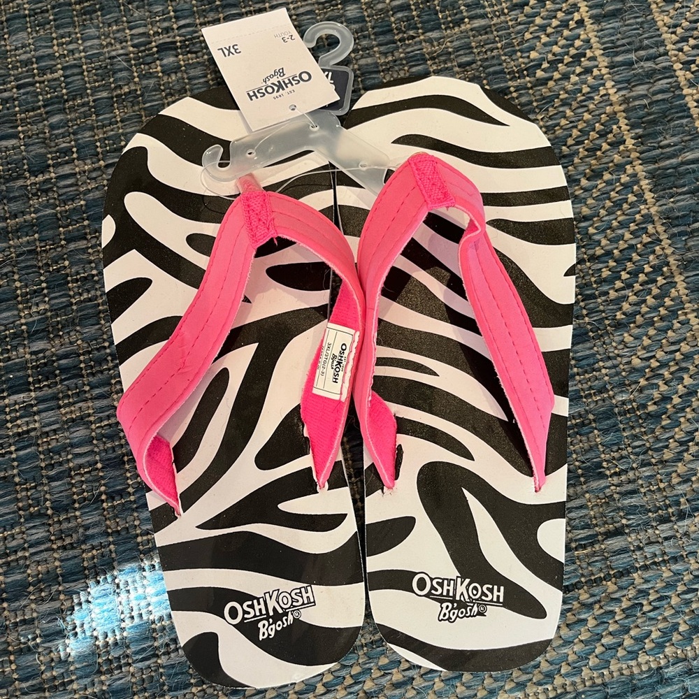 OshKosh B'gosh Zebra Print Flip Flops - Black and Pink